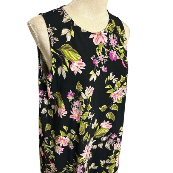 J.Jill Wearever Collection Black Floral Rayon Stretch Sleeveless Dress Womens  M - Picture 3 of 8